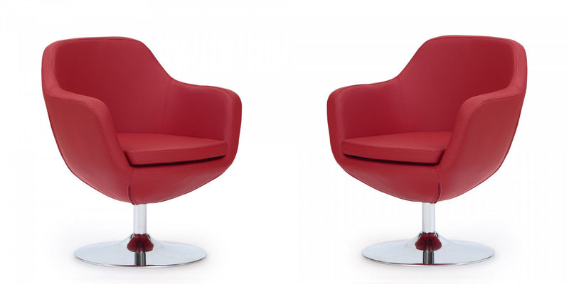 Caisson Modern Upholstered Swivel Lounge Chair in Red - Set of 2 