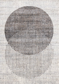 Solace Soft Low-Pile Grey White Merging Circles Area Rug - 5'3
