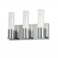 Dainolite Tube 3 Light Vanity Light Polished Chrome Clear Fluted Glass Lamp