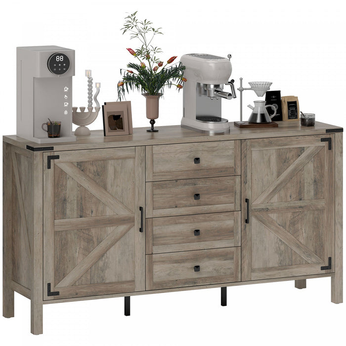 HOMCOM 59" Farmhouse Sideboard Buffet Cabinet with 2 Barn Doors, Grey