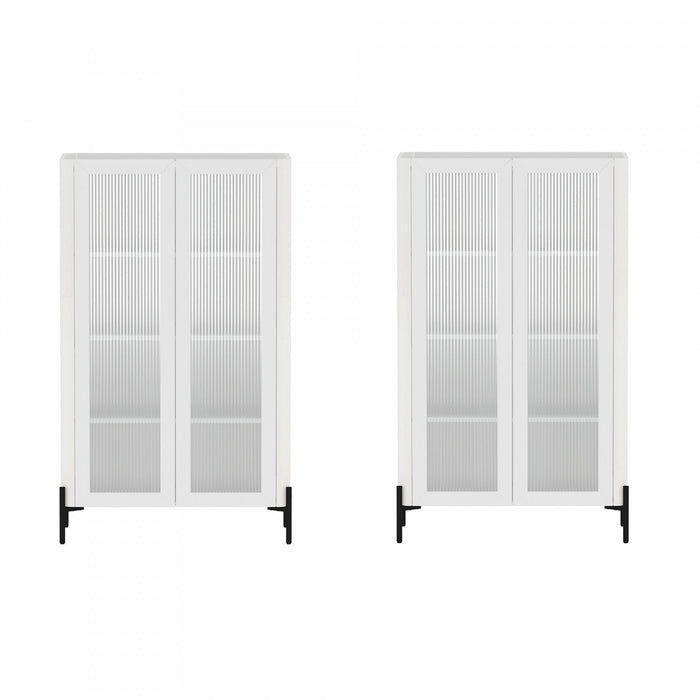 Abbey Modern 32\" Tempered Glass Bookcase Cabinet in White (4-Shelf) - Set of 2 