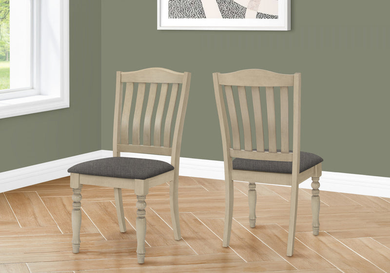 Dining Chair Set of 2 Dining Room Kitchen Side Antique Grey Fabric Wood Legs Transitional