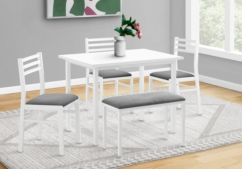 Dining 5-Piece Set Rectangular Kitchen Small White Metal Laminate Grey Fabric Contemporary Modern
