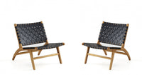 Maintenon Industry Chic Wood Vegan Leather Accent Chair in Black and Natural - Set of 2