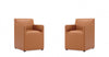 Anna Square Modern Vegan Leather Armchair in Saddle Brown - Set of 2 