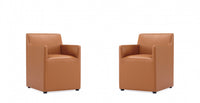 Anna Square Modern Vegan Leather Armchair in Saddle Brown - Set of 2 
