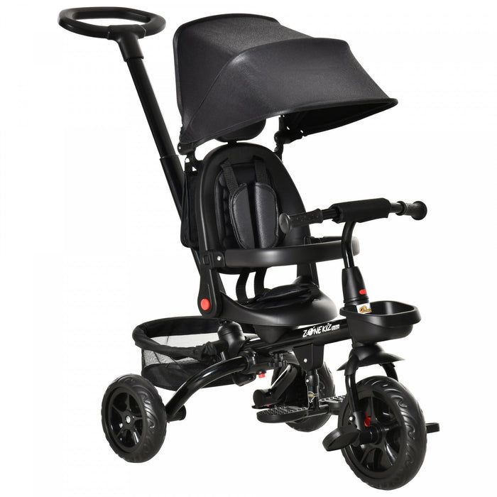 Qaba Baby Tricycle 4 In 1 Trike W/ Reversible Angle Adjustable Seat Removable Handle Canopy Handrail