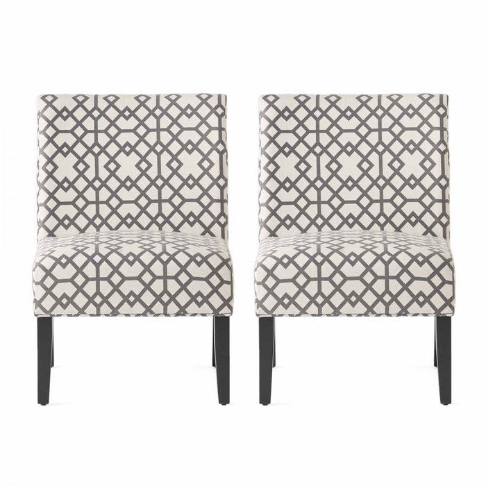 Oliver Linen-look Fabric Accent Chair Set Of 2 With Rubberwood Legs,Grey and Ivory 