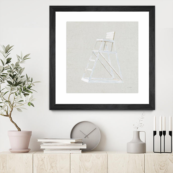 \"Serene Seaside Ii Tan\" Matted and Framed Black 36x36 Wall Art
