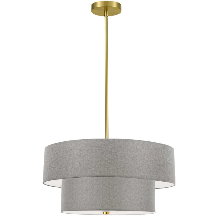 Dainolite Everly 4 Light 2 Tier Pendant Aged Brass Finish Grey Shade Lamp