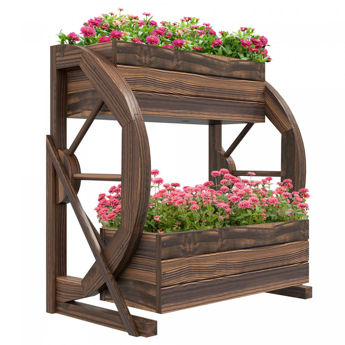 Outsunny 2-tier Raised Garden Bed, Wooden Wagon Planter Boxes With Drainage Holes, For Vegetables Fl