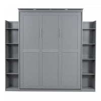 Glenn Engineered Wood Murphy Bed With Shelves And Led Lighting, Queen Size - Grey