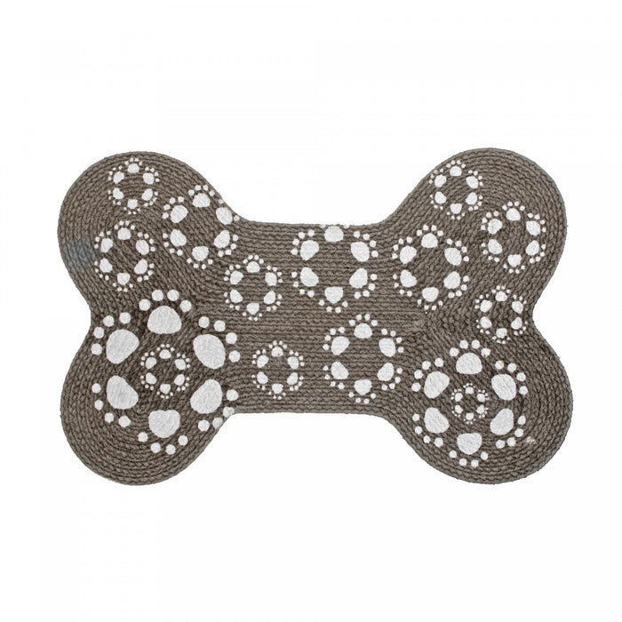 Braided Cotton Bone Shape Pet Mat Grey Paws Floormat