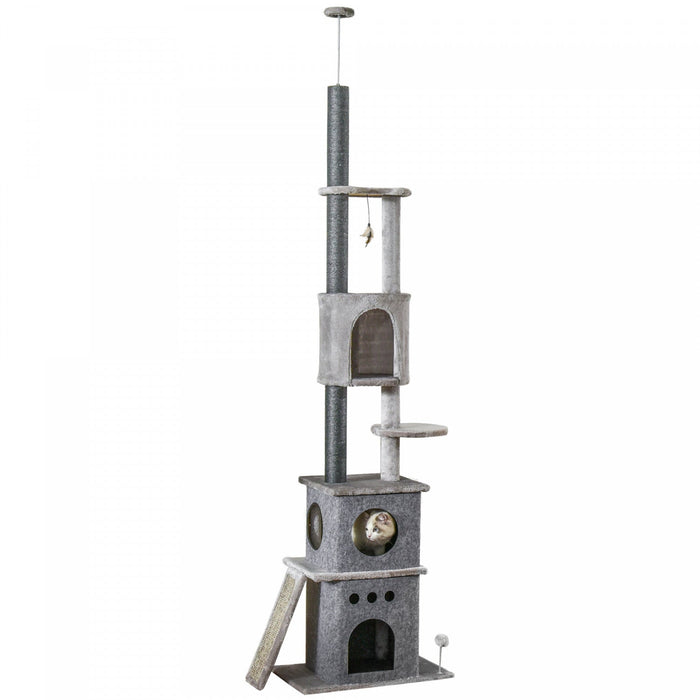 Pawhut 89\"-100\" Floor To Ceiling Cat Tree 6-tier Cat Climbing Tower Adjustable High With Scratching 
