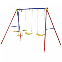 Outsunny Metal Swing Set With 2 Seats Glider A-frame Stand Adjustable Hanging Rope For Backyard Play