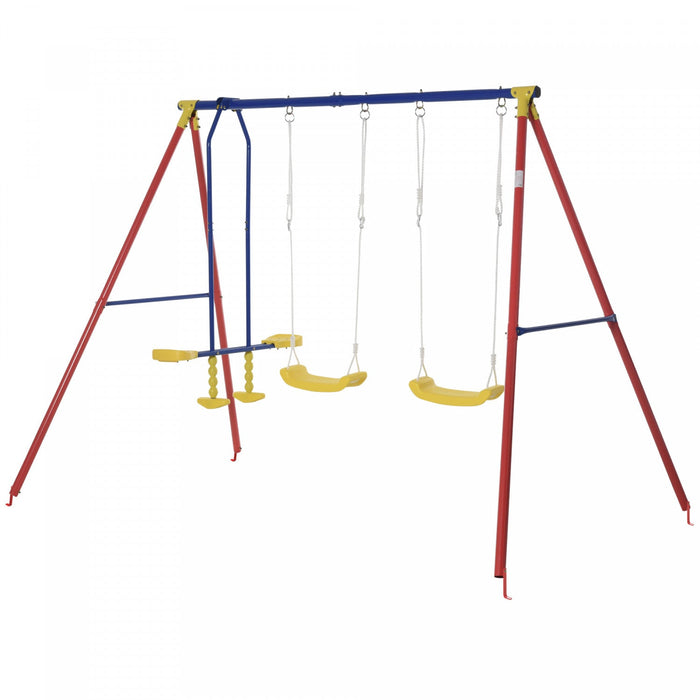Outsunny Metal Swing Set With 2 Seats Glider A-frame Stand Adjustable Hanging Rope For Backyard Play