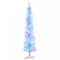 Homcom 7' Slim Artificial Christmas Tree With Colourful Led Lights, White