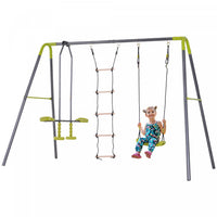 Homcom 3 In 1 Kids Swing Set, Double Face To Face Swing Chair & Glider Set, Climbing Ladder A-frame 