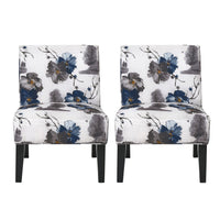Oliver Linen-look Fabric Accent Chair Set Of 2 With Rubberwood Legs - Blue, Multicolour 