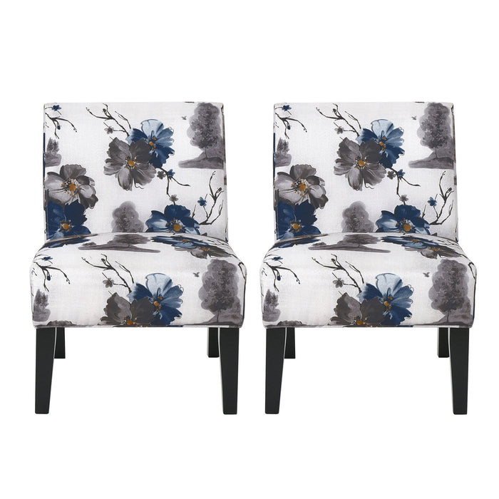 Oliver Linen-look Fabric Accent Chair Set Of 2 With Rubberwood Legs - Blue, Multicolour 