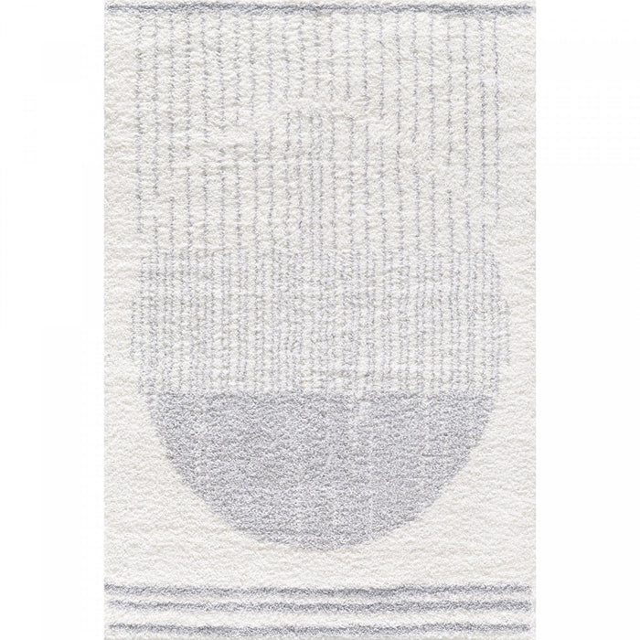 Paris Circle Cream Shag Area Rug - 6'7\" x 9'6\"