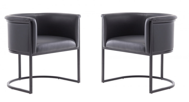 Cosmopolitan Mid-Century Modern Vegan Leather Metal Dining Chair in Black - Set of 2 