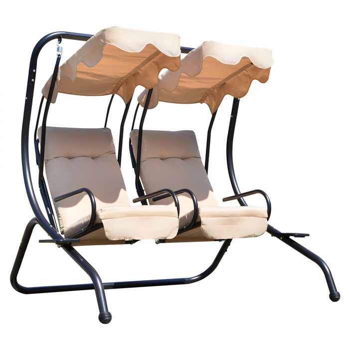 Outsunny Luxury Porch Swing Metal Outdoor Swing Chair 2 Separated Seater Hammock Heavy-duty With Can