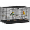 PawHut 18" H Bird Cage, Parakeet Cages for Budgie, Lovebird, Canary, Finches with Divider, 4 Wooden Perches, Slide Out Tray, 4 Feeders, Black