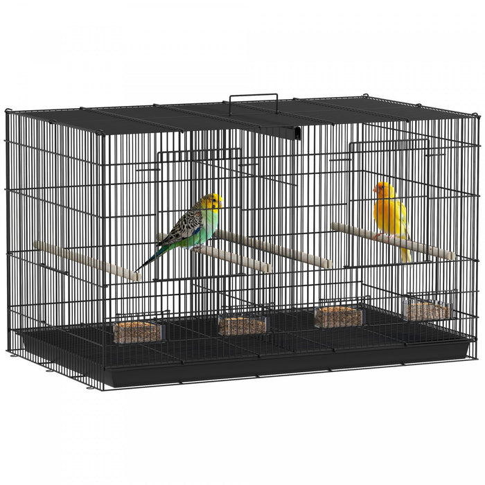 PawHut 18" H Bird Cage, Parakeet Cages for Budgie, Lovebird, Canary, Finches with Divider, 4 Wooden Perches, Slide Out Tray, 4 Feeders, Black