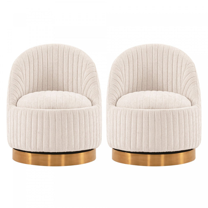 Leela Modern Chenille Swivel Lounge Chair in Cream - Set of 2 Accent Chair 