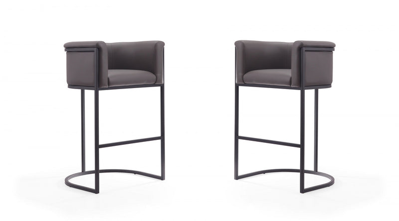 Cosmopolitan Mid-Century Modern Metal Upholstered Barstool in Graphite - Set of 2 Bar Stool 