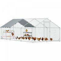 Pawhut Chicken Run, Large Metal Chicken Coop With Nesting Box, Waterproof & Uv-resistant Cover, Roosting Bars, Poultry Cage For Outdoor, Backyard, Farm, For 18-24 Poultry