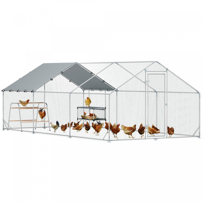 Pawhut Chicken Run, Large Metal Chicken Coop With Nesting Box, Waterproof & Uv-resistant Cover, Roosting Bars, Poultry Cage For Outdoor, Backyard, Farm, For 18-24 Poultry