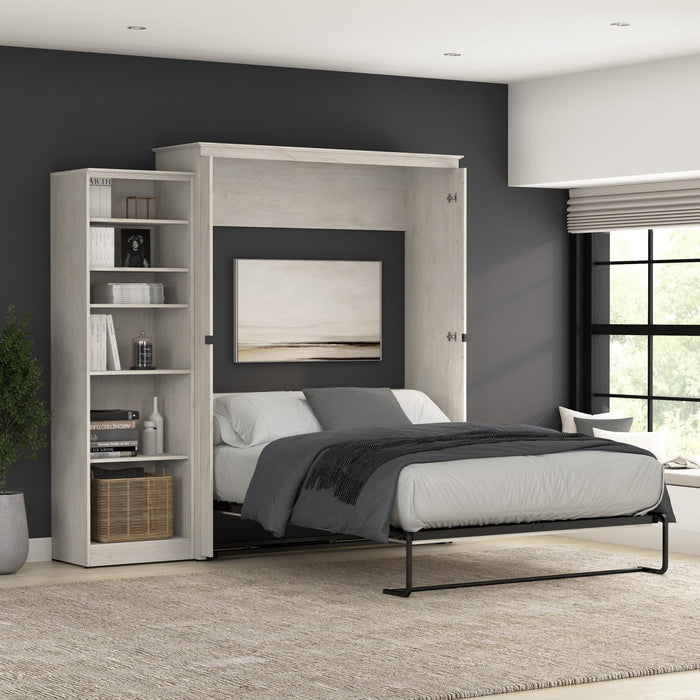 Bestar Key West Queen Murphy Bed with Closet Organizer (94 W) - Linen White Oak