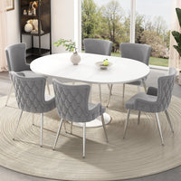 Luna Velvet Dining Chairs with Tufted Upholstered and Gold Metal Legs Set of 6, Grey