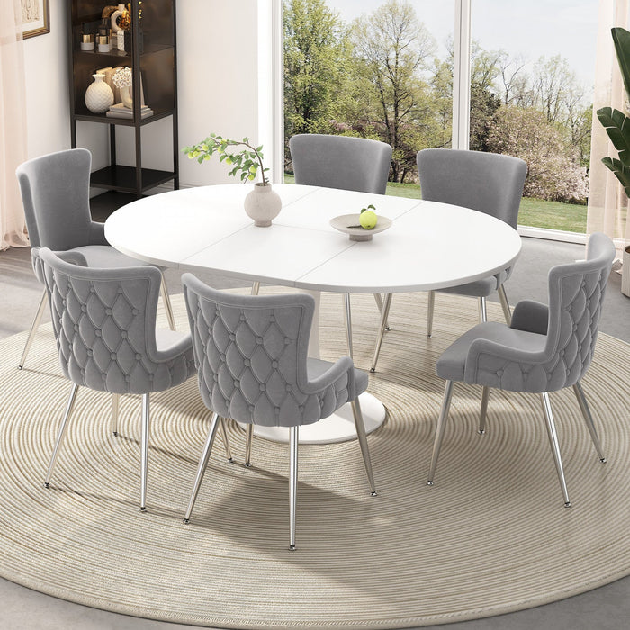 Luna Velvet Dining Chairs with Tufted Upholstered and Gold Metal Legs Set of 6, Grey  