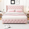 Haley Linen Upholstered Platform Bed with Classic Wingback Headboard and Diamond Tufted Upholstery,Full Size,Pink Full Bed  