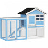 Pawhut 48\" Weatherproof Wooden Rabbit Hutch With Slant Roof And Screened Outdoor Run, Light Blue