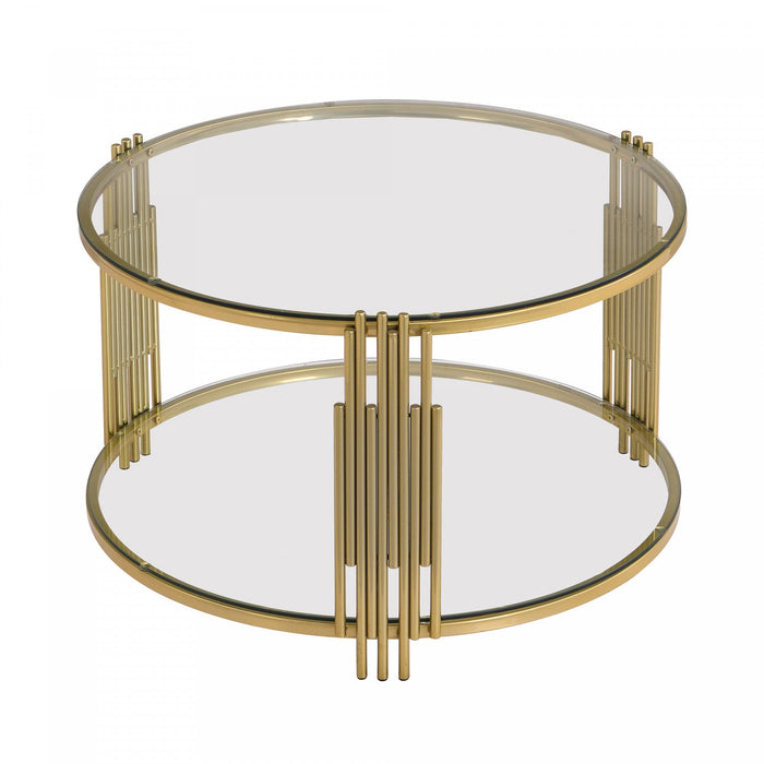 Jonas 31.5\" Round Tempered Glass Coffee Table With Lower Shelf -  Transparent 