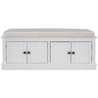 Daniel Solid Wood Storage Bench With 4-door Shoe Cabinet With Adjustable Shelves - White 