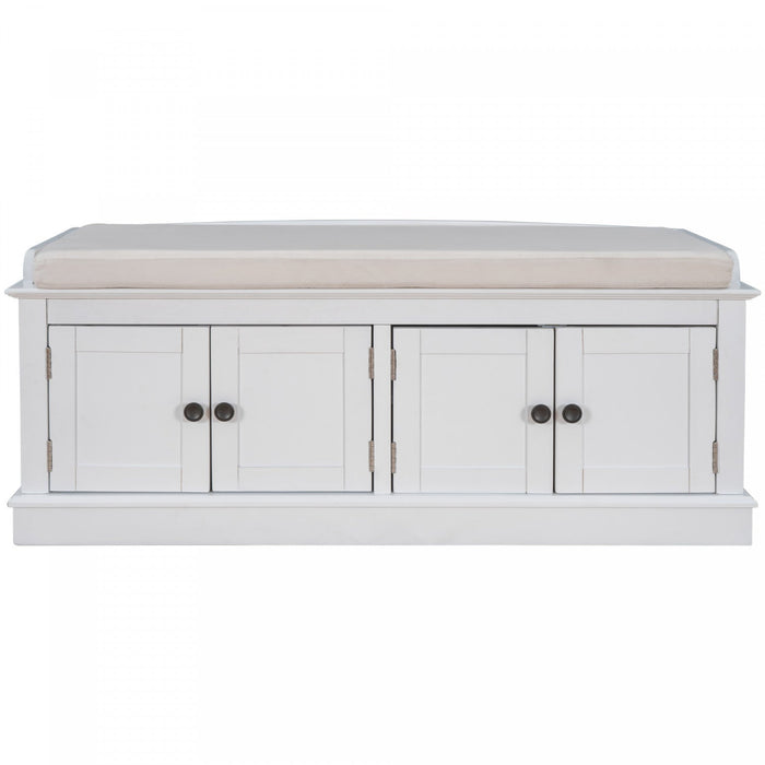 Daniel Solid Wood Storage Bench With 4-door Shoe Cabinet With Adjustable Shelves - White 