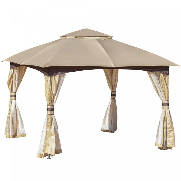 Outsunny 11' X 11' Steel Gazebo Canopy Party Tent Shelter With Double Roof, Netting Sidewalls, Corne