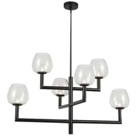 Dainolite Nora 6 Light Chandelier Matte Black Clear Glass Lamp