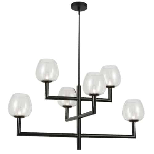 Dainolite Nora 6 Light Chandelier Matte Black Clear Glass Lamp