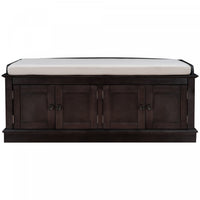 Daniel Solid Wood Storage Bench With 4-door Shoe Cabinet With Adjustable Shelves - Espresso