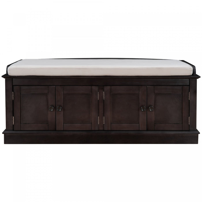 Daniel Solid Wood Storage Bench With 4-door Shoe Cabinet With Adjustable Shelves - Espresso 