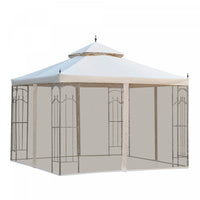 Outsunny 10' X 10' Steel Outdoor Patio Gazebo Canopy With Removable Mesh Curtains, Display Shelves,
