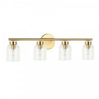 Dainolite Vienna 4 Light Incandescent Vanity Aged Brass Clear Ribbed Glass Lamp
