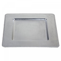 Charger Plate Square Beaded Silver 13 x 13 - Set of 2 Dinnerware