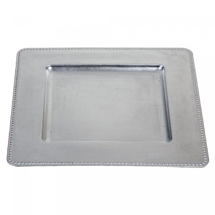 Charger Plate Square Beaded Silver 13 x 13 - Set of 2 Dinnerware